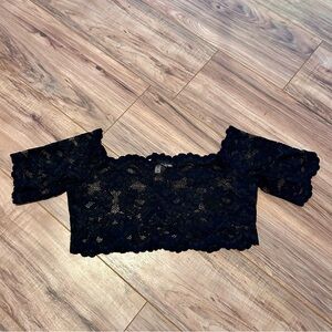 Victoria’s Secret Black Lace Off-Shoulder Crop Top L | Y2K Coquette
